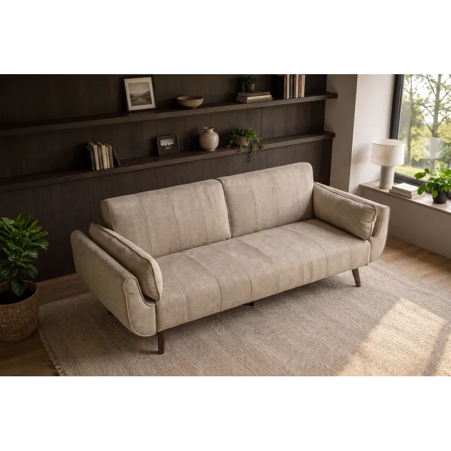 Invicta Sofa Divani rozkładana szampanski beż aksamit 220cm / 48983
