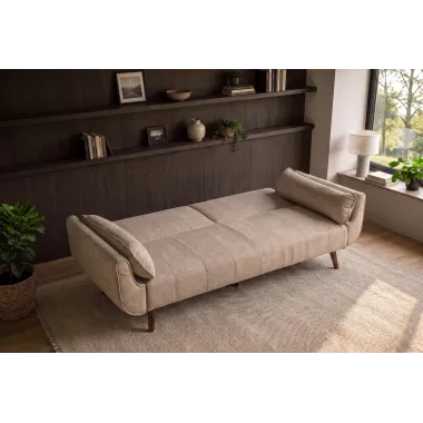 Invicta Sofa Divani rozkładana szampanski beż aksamit 220cm / 48983