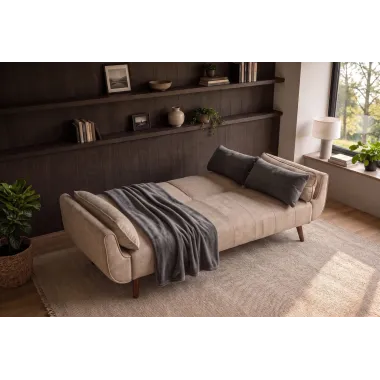 Invicta Sofa Divani rozkładana szampanski beż aksamit 220cm / 48983
