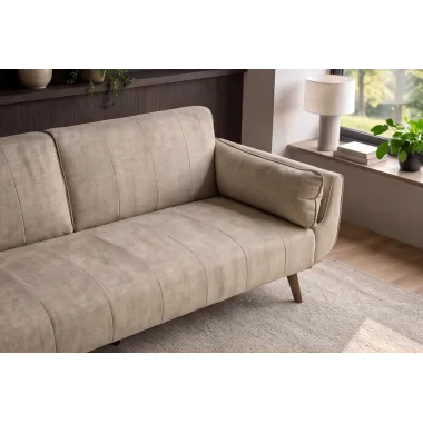 Invicta Sofa Divani rozkładana szampanski beż aksamit 220cm / 48983