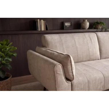Invicta Sofa Divani rozkładana szampanski beż aksamit 220cm / 48983