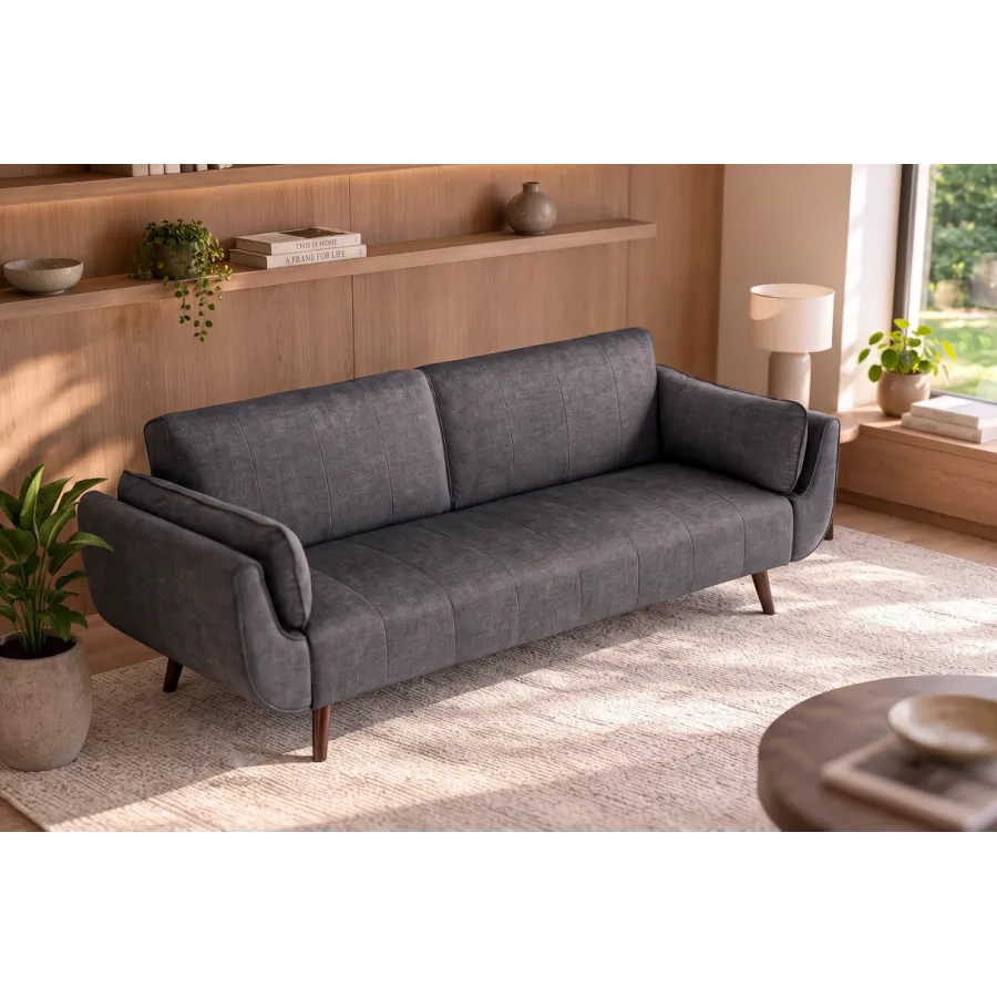 Invicta Sofa Divani rozkładana ciemnoszary aksamit 220cm / 48984