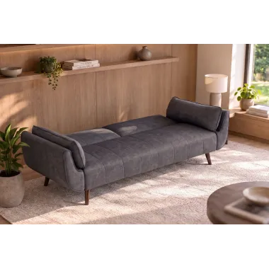 Invicta Sofa Divani rozkładana ciemnoszary aksamit 220cm / 48984