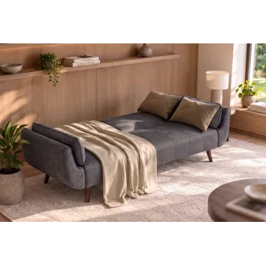 Invicta Sofa Divani rozkładana ciemnoszary aksamit 220cm / 48984
