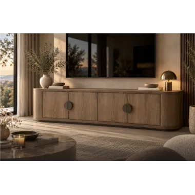 Szafka TV WINDSOR walnut brązowy fornir orzechowy 200 x 50 x 45cm / 215563