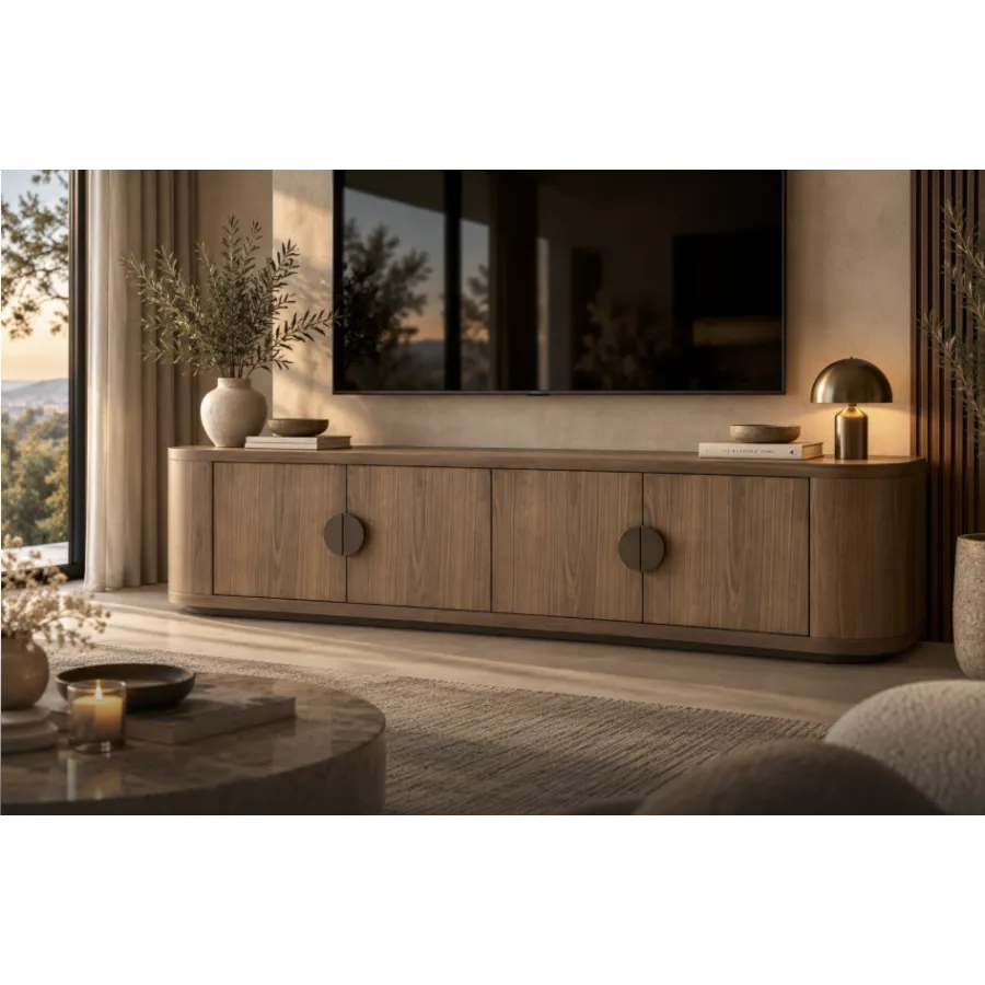Szafka TV WINDSOR walnut brązowy fornir orzechowy 200 x 50 x 45cm / 215563