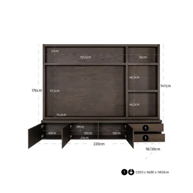 Panel ścienny wiszący TV LACHANCE brązowy 220 x 176 x 30cm / 213741