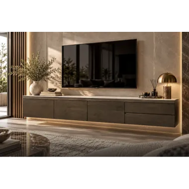 Szafka TV LACHANCE brązowa fornir dębowy 220 x 35 x 30cm / 213740