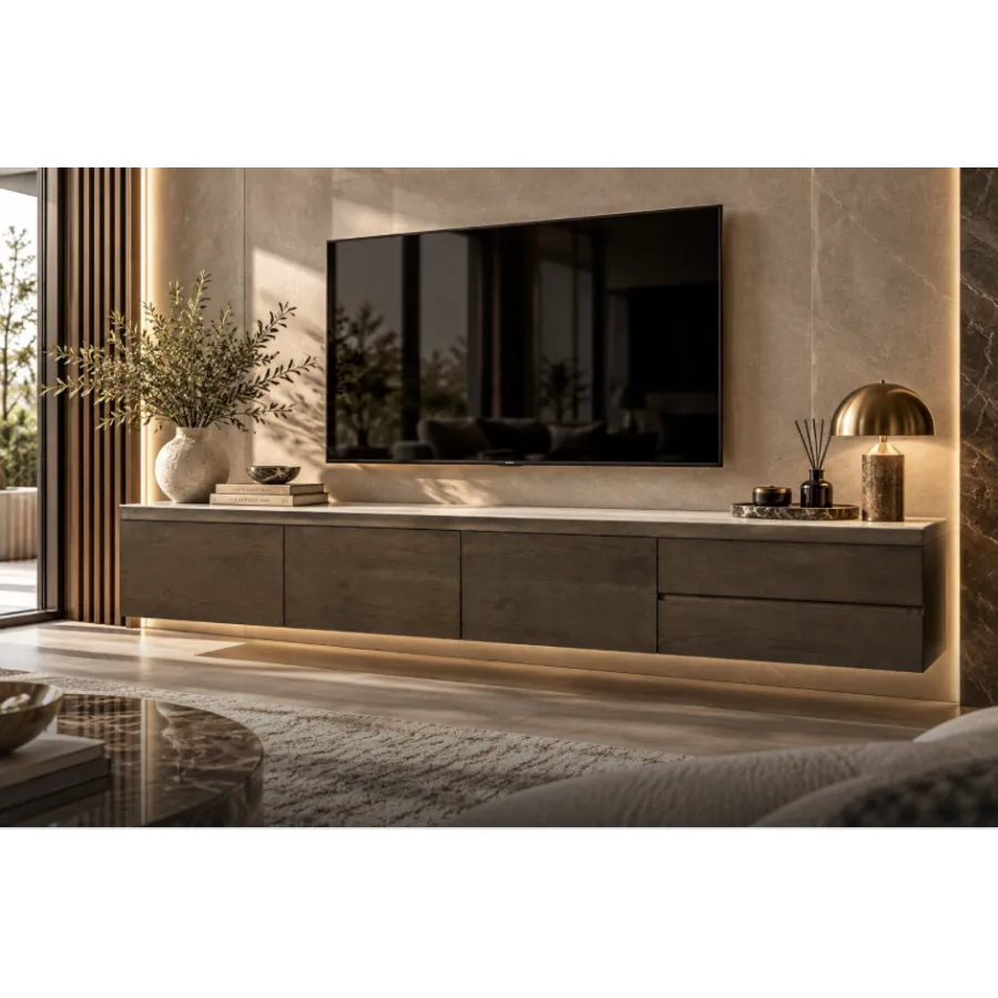 Szafka TV LACHANCE brązowa fornir dębowy 220 x 35 x 30cm / 213740