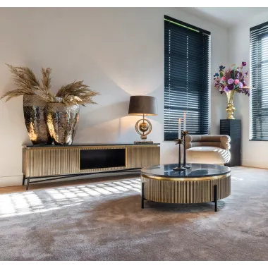Szafka TV IRONVILLE złota marmurowy blat 170 x 50 x 40cm / 7576