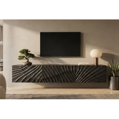 Invicta Szafka wisząca RTV SCORPION mango 3D czarne 200 x 35 x 33cm / 44526