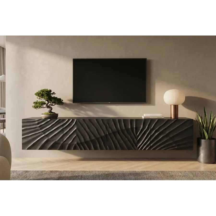 Invicta Szafka wisząca RTV SCORPION mango 3D czarne 200 x 35 x 33cm / 44526