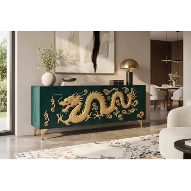 Invicta Komoda DARGON SNAKE 3D GOLD turkusowe mango 180 x 75 x 38cm / 49493