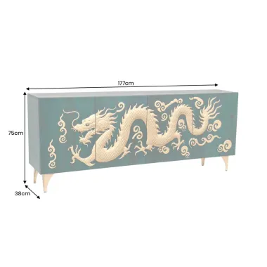 Invicta Komoda DARGON SNAKE 3D GOLD turkusowe mango 180 x 75 x 38cm / 49493