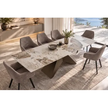 Invicta Stół DIAMOND blat ceramiczny optyka brązowego marmuru 180 - 260 x 77 x 90cm / 49273