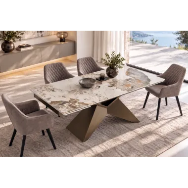 Invicta Stół DIAMOND blat ceramiczny optyka brązowego marmuru 180 - 260 x 77 x 90cm / 49273