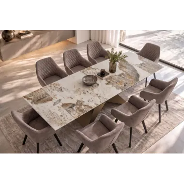 Invicta Stół DIAMOND blat ceramiczny optyka brązowego marmuru 180 - 260 x 77 x 90cm / 49273