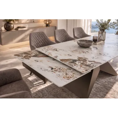 Invicta Stół DIAMOND blat ceramiczny optyka brązowego marmuru 180 - 260 x 77 x 90cm / 49273