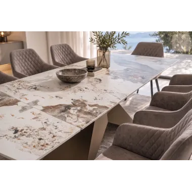 Invicta Stół DIAMOND blat ceramiczny optyka brązowego marmuru 180 - 260 x 77 x 90cm / 49273