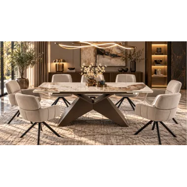 Invicta Stół DIAMOND blat ceramiczny optyka brązowego marmuru 180 - 260 x 77 x 90cm / 49273