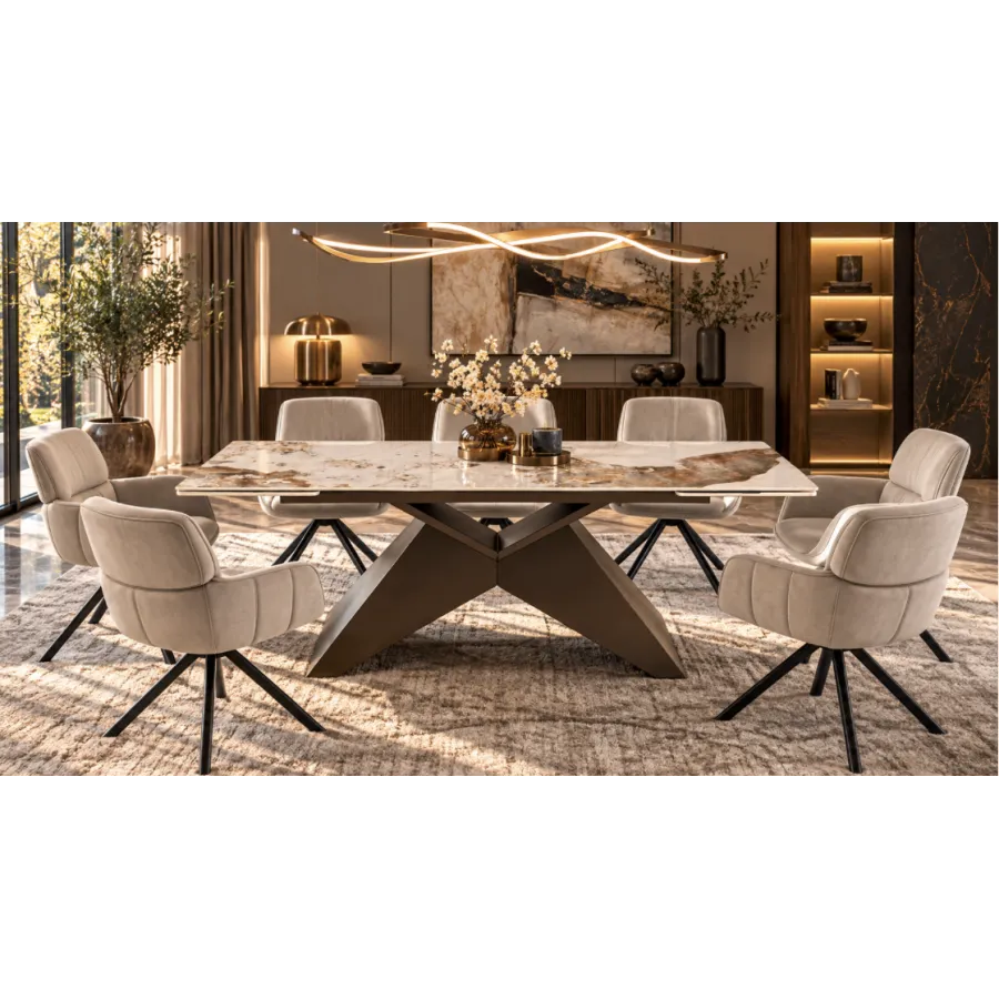 Invicta Stół DIAMOND blat ceramiczny optyka brązowego marmuru 180 - 260 x 77 x 90cm / 49273