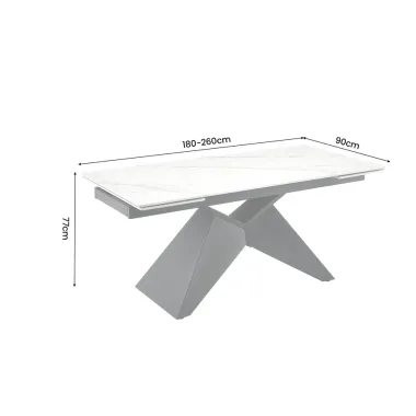 Invicta Stół DIAMOND blat ceramiczny optyka białego marmuru 180 - 260 x 77 x 90cm / 49271