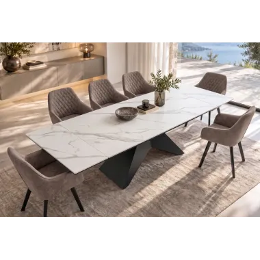 Invicta Stół DIAMOND blat ceramiczny optyka białego marmuru 180 - 260 x 77 x 90cm / 49271