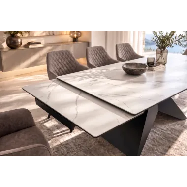 Invicta Stół DIAMOND blat ceramiczny optyka białego marmuru 180 - 260 x 77 x 90cm / 49271