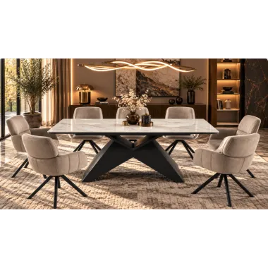 Invicta Stół DIAMOND blat ceramiczny optyka białego marmuru 180 - 260 x 77 x 90cm / 49271