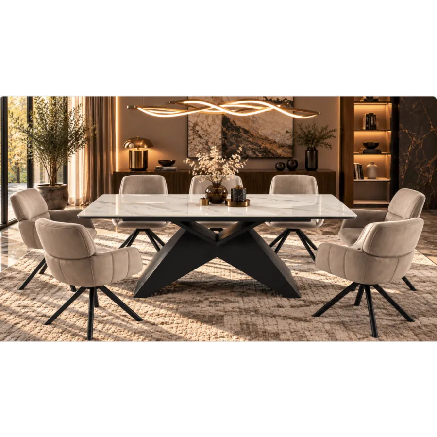 Invicta Stół DIAMOND blat ceramiczny optyka białego marmuru 180 - 260 x 77 x 90cm / 49271