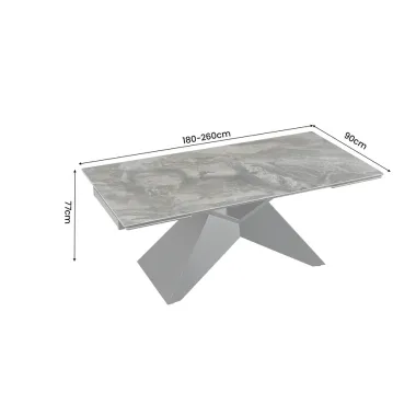 Invicta Stół DIAMOND blat ceramiczny optyka szarego marmuru 180 - 260 x 77 x 90cm / 49270