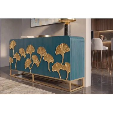 Invicta Komoda GINKGO 3D GOLD turkusowe mango 160 x 75 x 38cm / 49494
