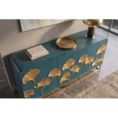 Invicta Komoda GINKGO 3D GOLD turkusowe mango 160 x 75 x 38cm / 49494