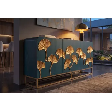 Invicta Komoda GINKGO 3D GOLD turkusowe mango 160 x 75 x 38cm / 49494