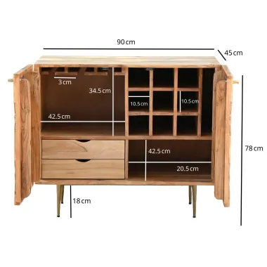 Wohnling Komoda na wino MYSTIC LIVING akacja 90 x 78 x 45cm / WL7.441