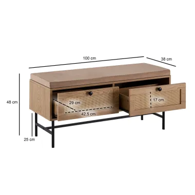 Wohnling Ławka WIENER z plecionką wiedeńską 100 x 48 x 38cm / WL6.890