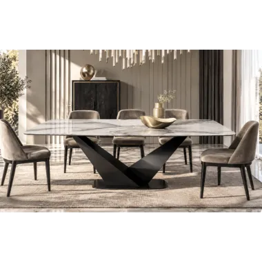 CamelGroup Włoski Stół KRYSTAL CERAMIC TOP CALACATTA GOLD 198 x 75.5 x 100cm / 155TAV.23CE