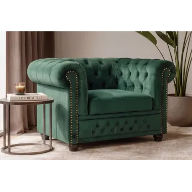 Invicta Fotel CHESTERFIELD zielony aksamit 110 x 65 x 88cm / 49285
