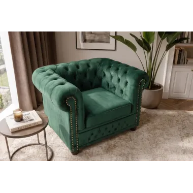 Invicta Fotel CHESTERFIELD zielony aksamit 110 x 65 x 88cm / 49285