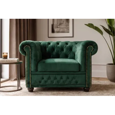 Invicta Fotel CHESTERFIELD zielony aksamit 110 x 65 x 88cm / 49285