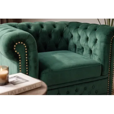 Invicta Fotel CHESTERFIELD zielony aksamit 110 x 65 x 88cm / 49285
