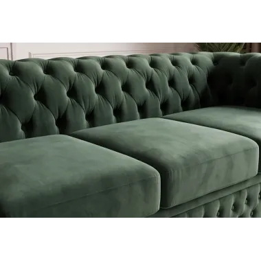 Invicta Sofa CHESTERFIELD 3 osobowa zielony aksamit 205 x 72 x 85cm / 40483