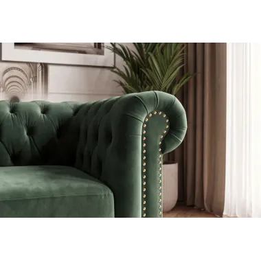 Invicta Sofa CHESTERFIELD 3 osobowa zielony aksamit 205 x 72 x 85cm / 40483