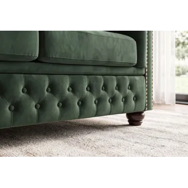 Invicta Sofa CHESTERFIELD 3 osobowa zielony aksamit 205 x 72 x 85cm / 40483