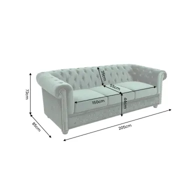 Invicta Sofa CHESTERFIELD 3 osobowa zielony aksamit 205 x 72 x 85cm / 40483