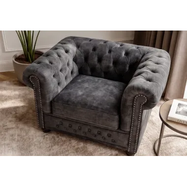 Invicta Fotel CHESTERFIELD szary aksamit 110 x 65 x 88cm / 44430