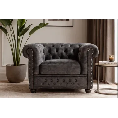 Invicta Fotel CHESTERFIELD szary aksamit 110 x 65 x 88cm / 44430