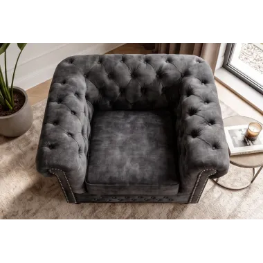 Invicta Fotel CHESTERFIELD szary aksamit 110 x 65 x 88cm / 44430