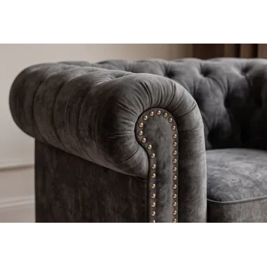 Invicta Fotel CHESTERFIELD szary aksamit 110 x 65 x 88cm / 44430