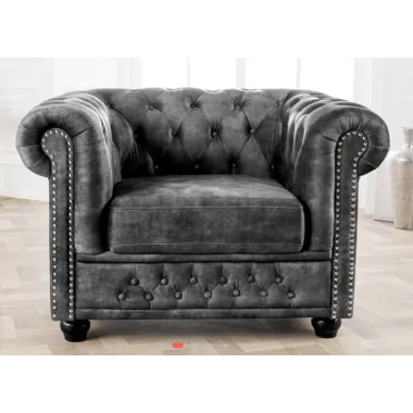 Invicta Fotel CHESTERFIELD szary aksamit 110 x 65 x 88cm / 44430